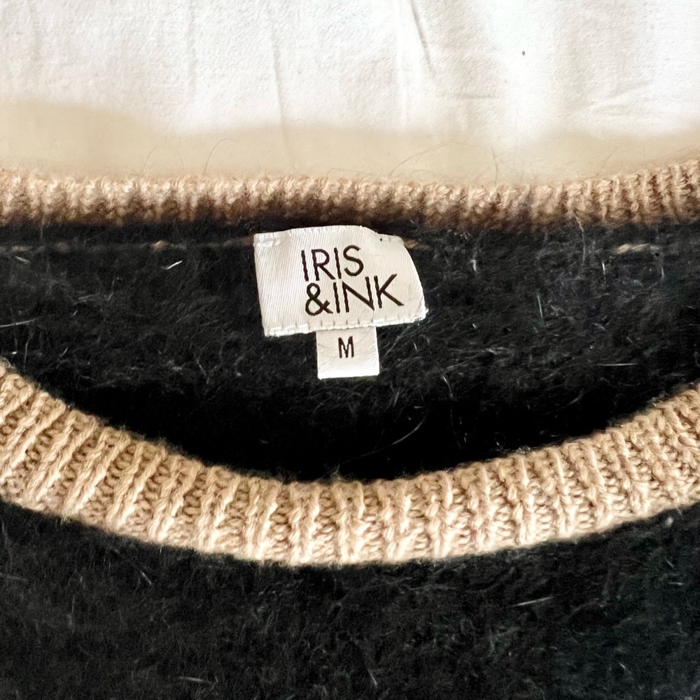 Iris & Ink Striped Sweater — Black & Beige, M - Picture 5 of 11